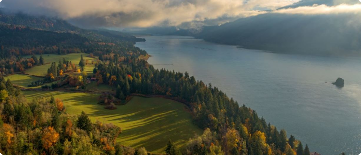 View from Cape Horn with green forest and the river