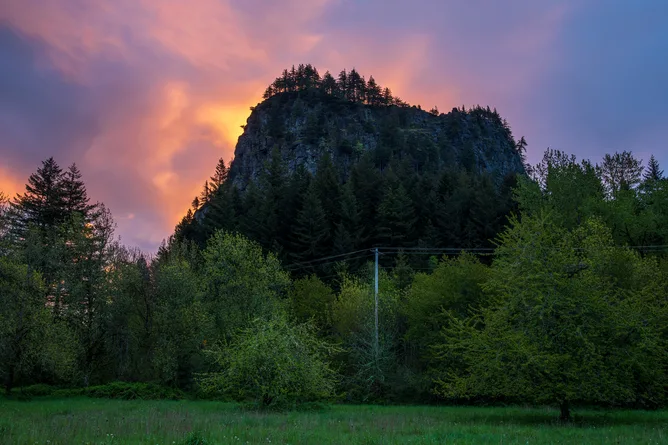 Beacon Rock, viewed in early evening from the land parcel recently transferred by Friends to Washington State Parks. (photographer: Cate Hotchkiss)