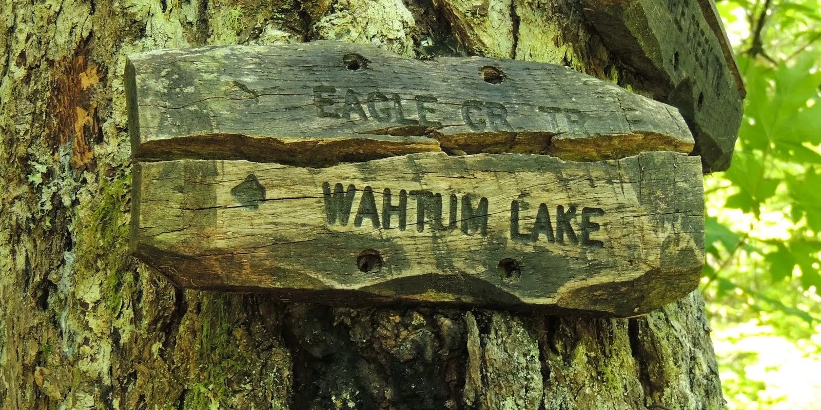 A sign along the Eagle Creek trail points the way to Wahtum Lake. Photo by Debbie Asakawa.