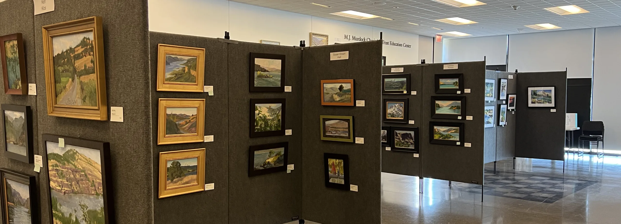 Pacific Northwest Plein Air in the Columbia Gorge works on display at Maryhill Museum of Art. (photographer: Melissa Gonzalez)