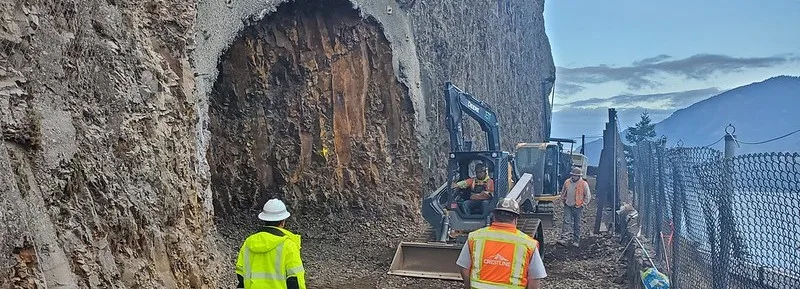 Crews excavating the tunnel entrance at Mitchell Point. (photo: Courtesy of Western Federal Lands)