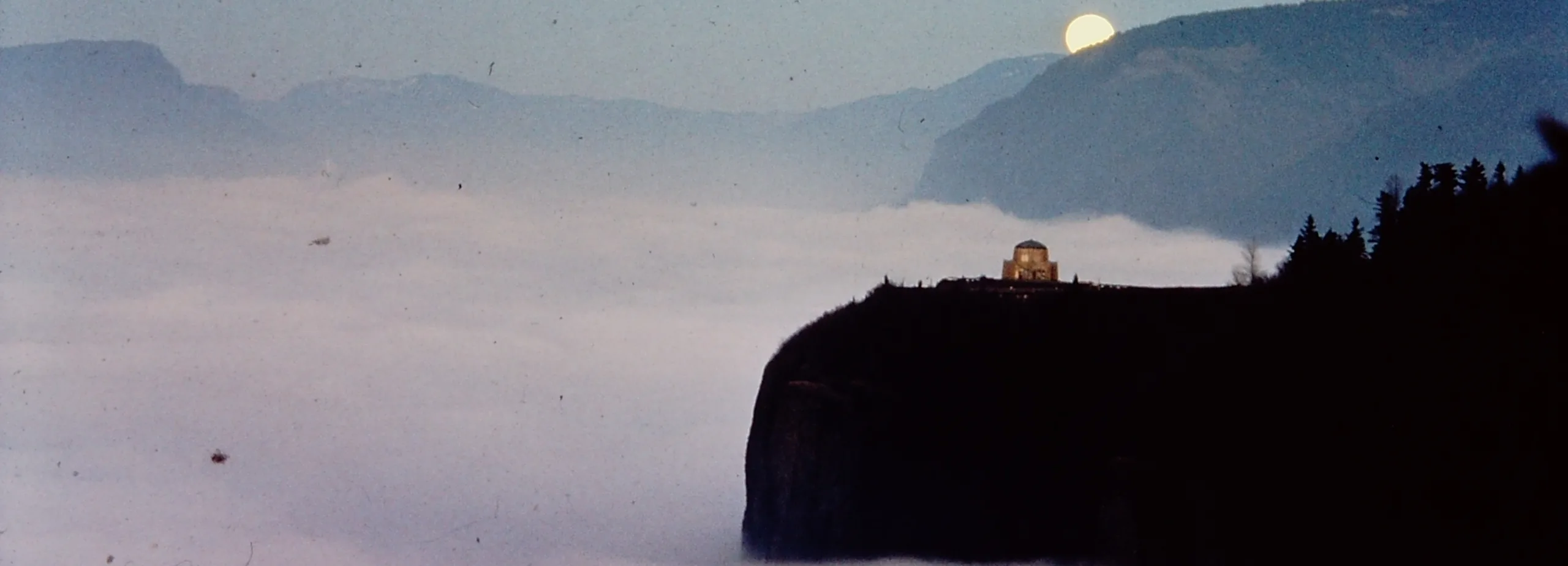 The Columbia Gorge shrouded in fog, 1980s. (photographer: Gary Braasch)