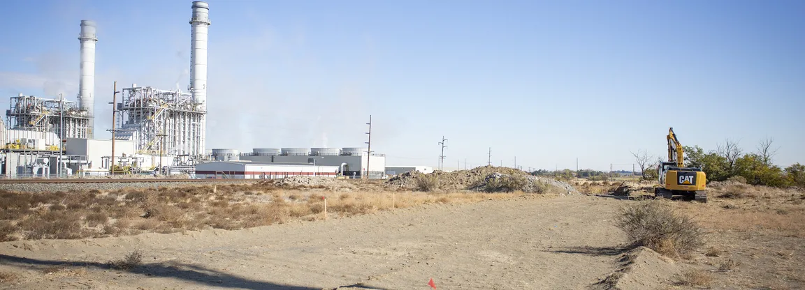 A cleared section of dirt marks the beginnings of a roadway on Oct. 22, 2020, on the site where the Perennial Wind Chaser facility was once proposed, adjacent to the Hermiston Generating Project in Umatilla County. (Photo: Ben Londergan, East Oregonian)