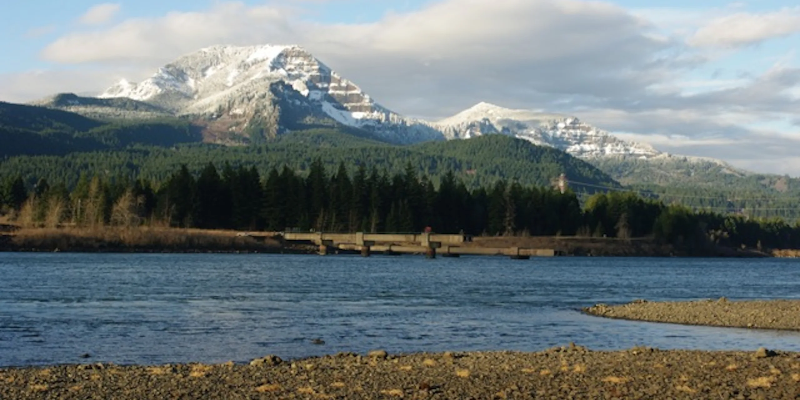 Table Mountain (left) viewed from Oregon side of Columbia River. Photo by Joe Urmos.